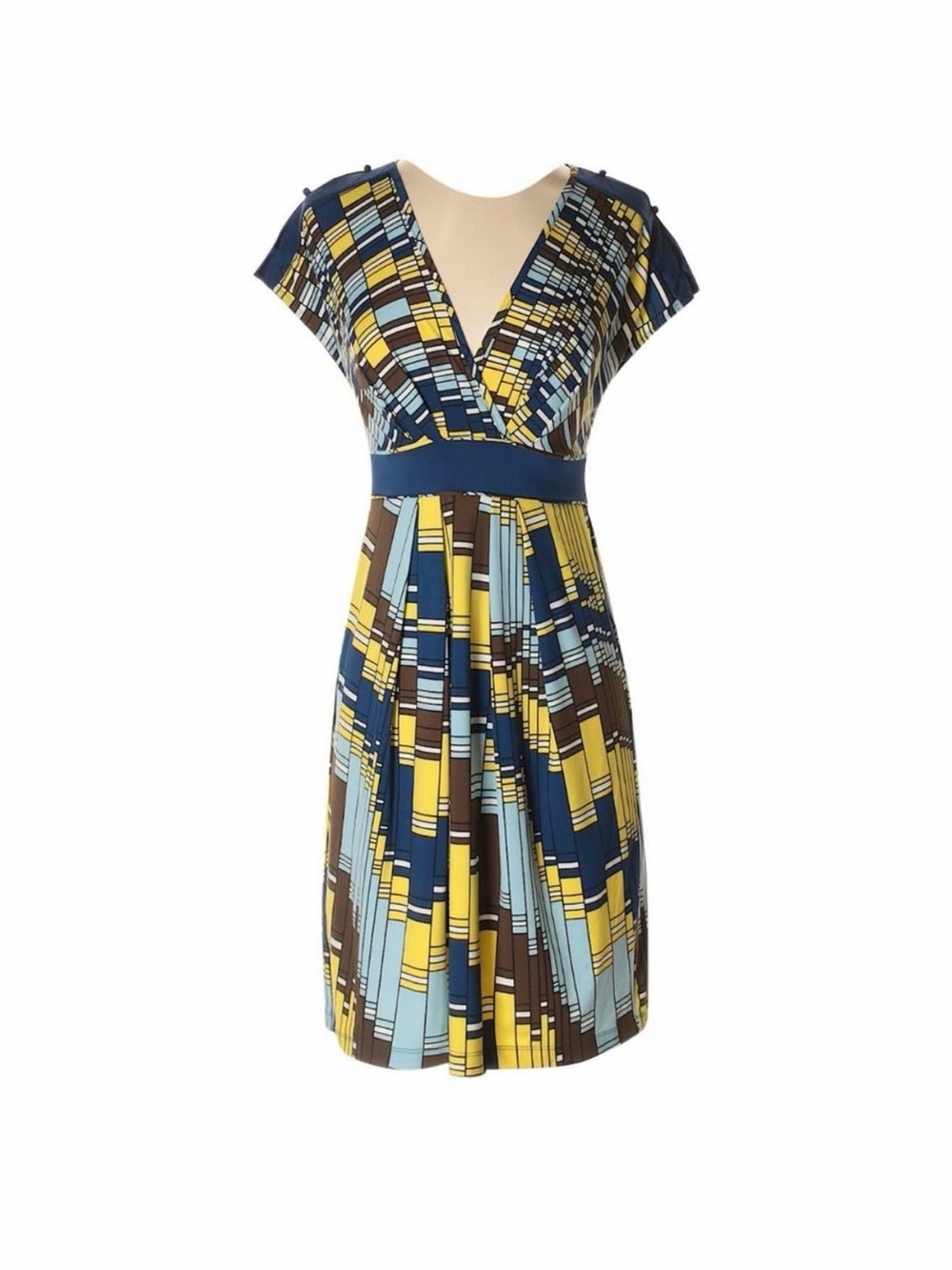 BCBGMAXAZRIA Women's Multicolor Polyester V-Neck Sleeveless Knee Length Dress M